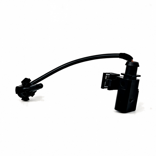 Automotive temperature sensor with two black connectors and attached cable lead