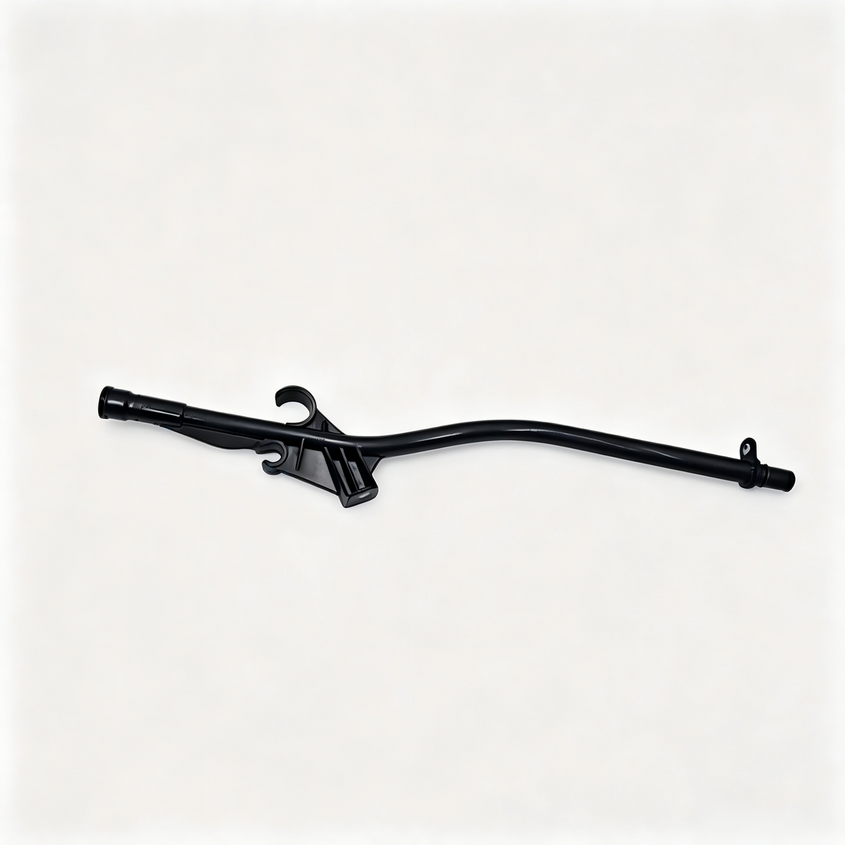 Engine oil dipstick guide tube assembly with bracket and cap ends, black