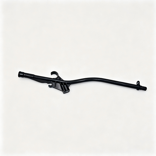 Engine oil dipstick guide tube assembly with bracket and cap ends, black