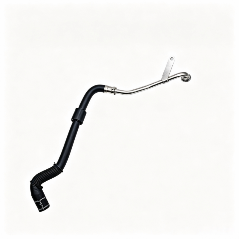Turbo boost pipe with black rubber hose and metal mounting bracket