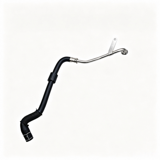 Turbo boost pipe with black rubber hose and metal mounting bracket