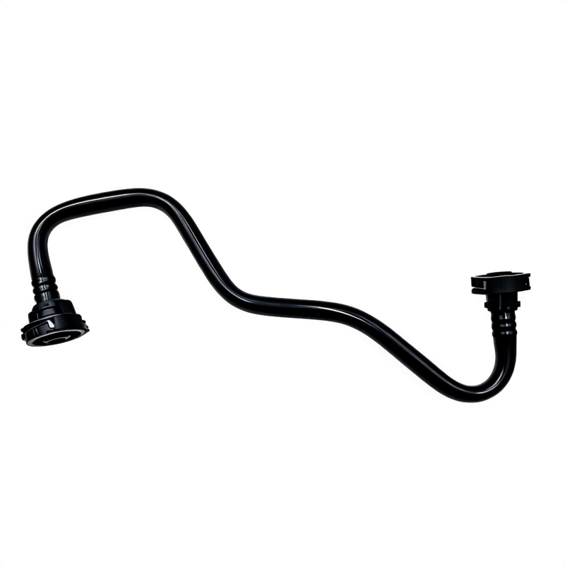 Black coolant pipe with two end fittings, S-shaped curve
