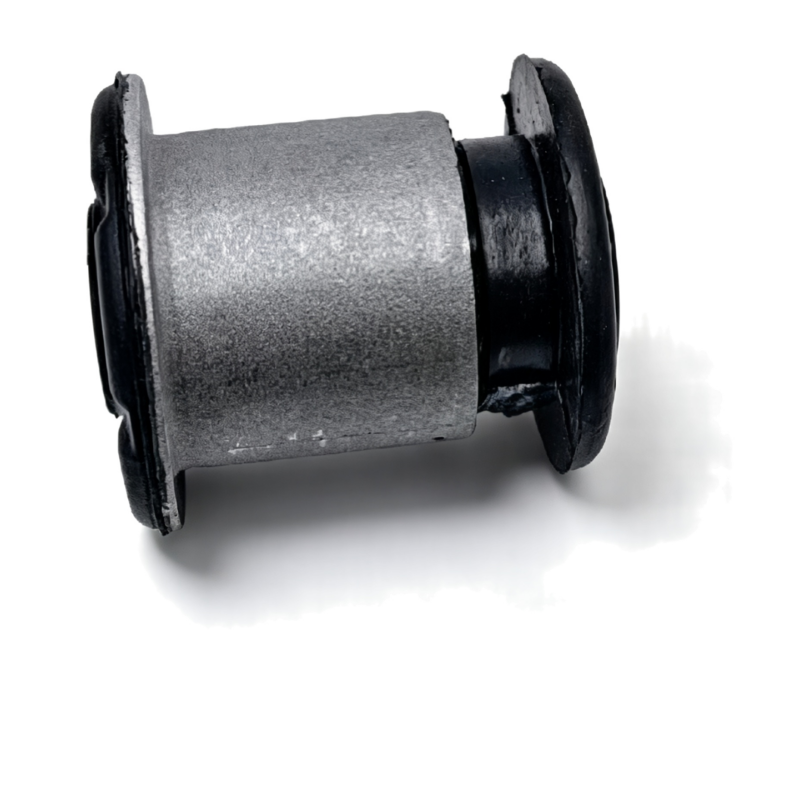Control arm bushing, gray metal cylinder with black rubber end bushings