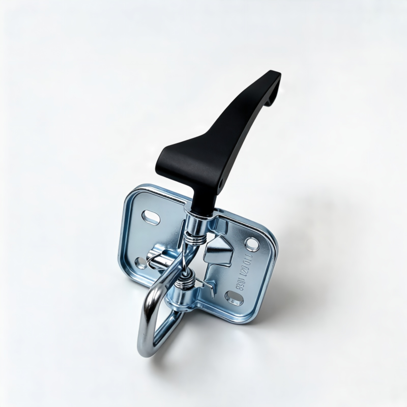 Hood latch assembly with black handle and chrome latch mechanism
