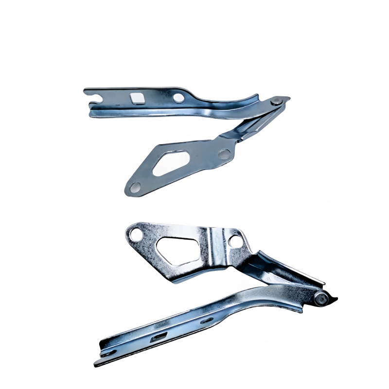 Hood hinge bracket pair, two-piece metal hinges with large oval openings