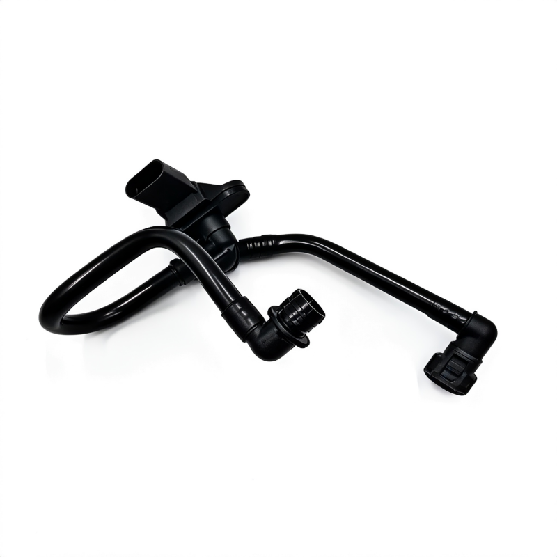 Brake booster vacuum hose with inline fittings and molded black connector ends