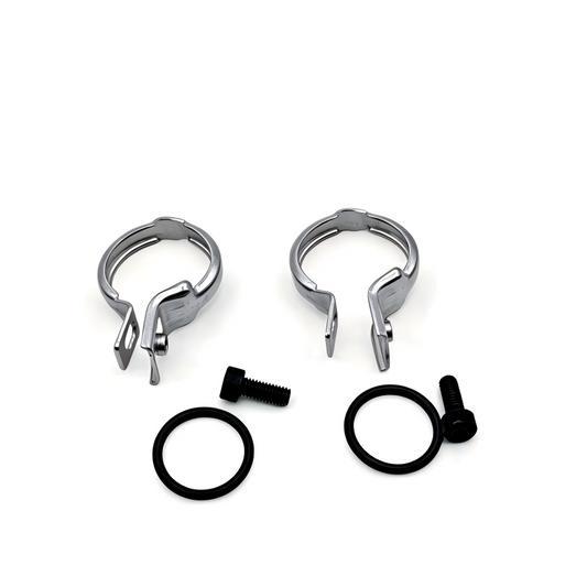 Heater core repair kit: two silver hose clamps with black seal ring and screws