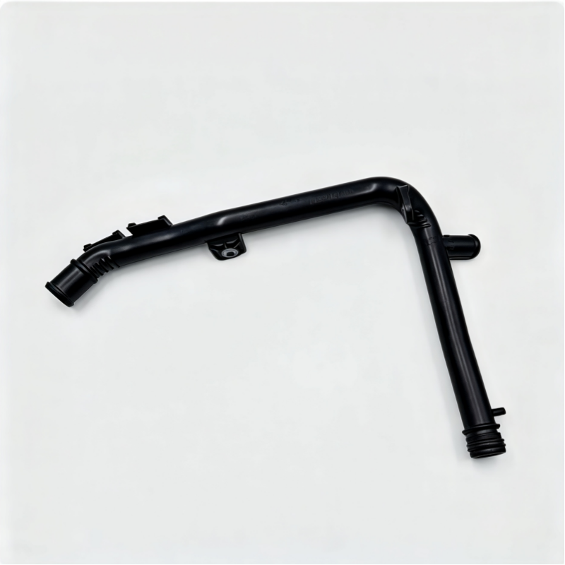 Black bent coolant hose with two mounting points and ribbed ends