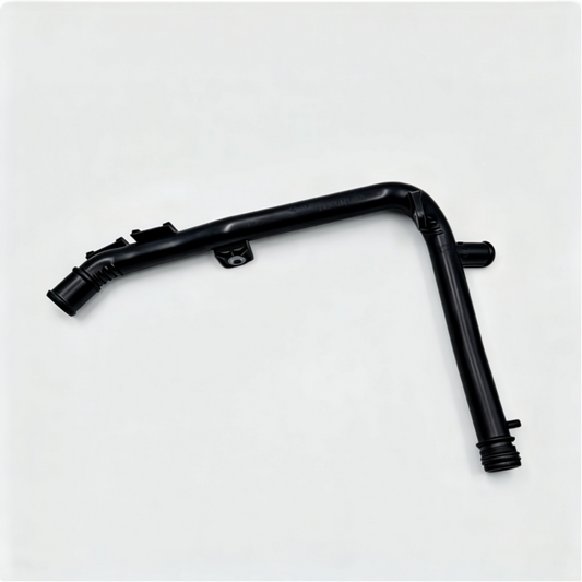 Black bent coolant hose with two mounting points and ribbed ends