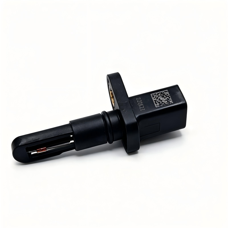 Automotive temperature sensor with black connector housing and exposed terminal contacts