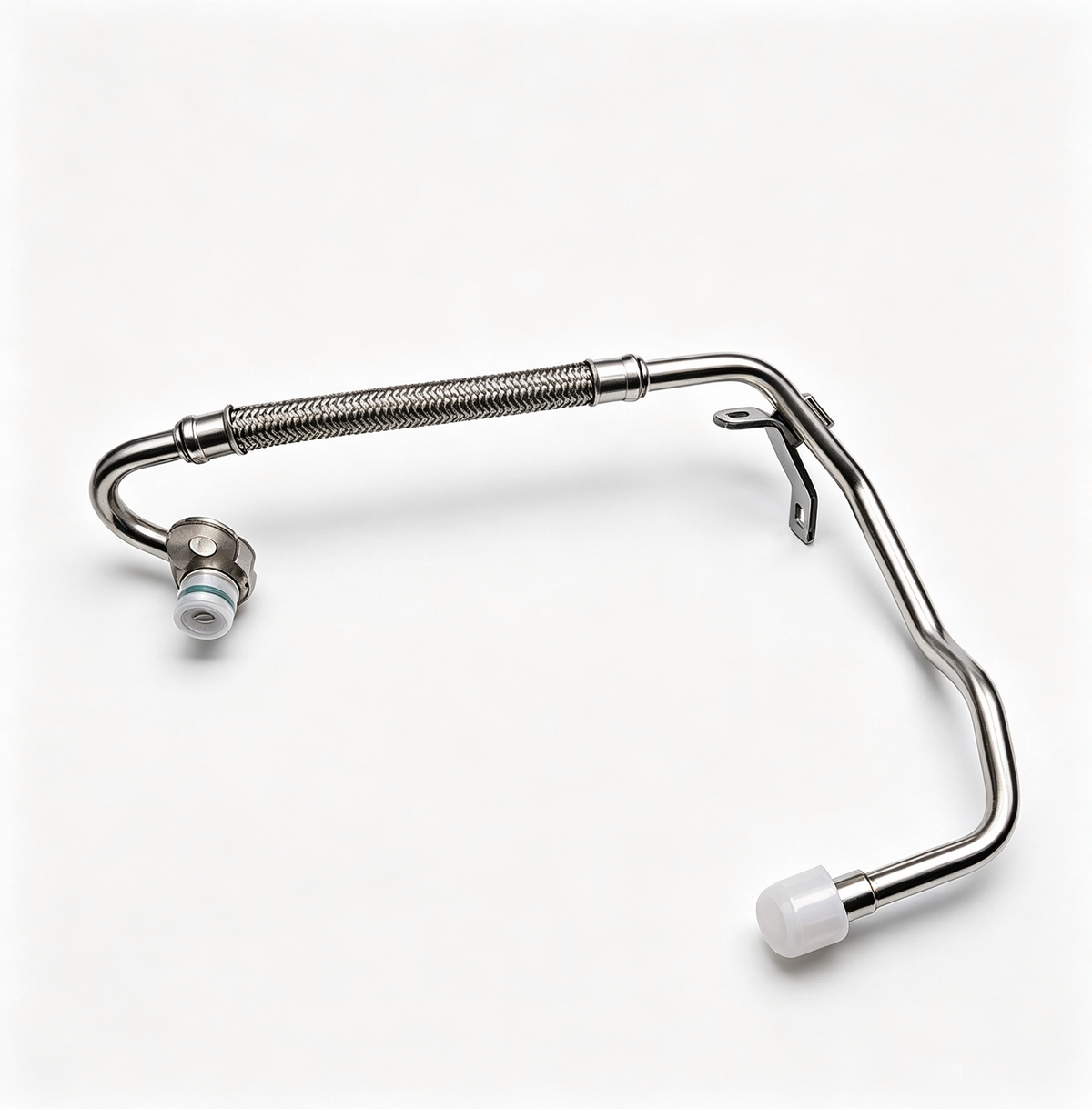 Turbo boost air pipe kit with braided flex section and two couplers, silver-gray