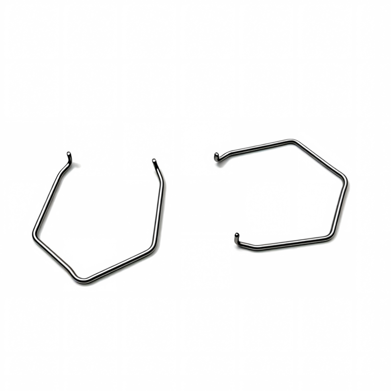 Pair of curved dark metal intercooler hose clamps with hooked ends
