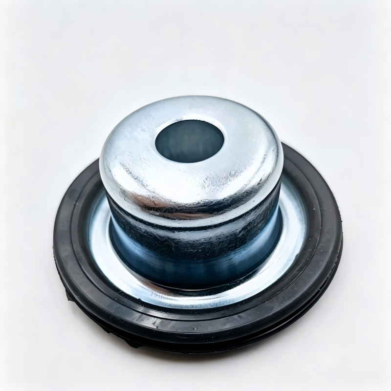 Front shock absorber bump stop, black rubber ring with silver top cap